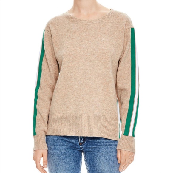 Sandro Sweaters - Sandro amour tan brown green white stripe long sleeves crewneck wool sweater top